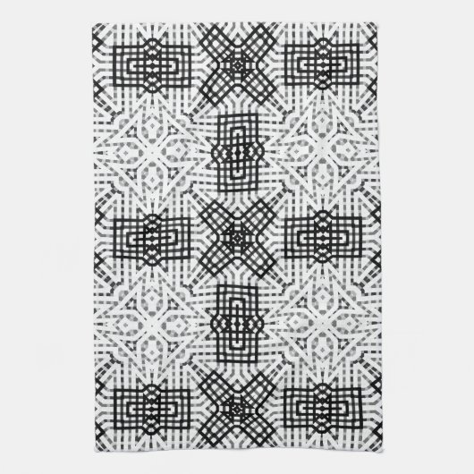 Wit en zwart opengewerkte geometrische patroon Ann Theedoek (Verticaal)