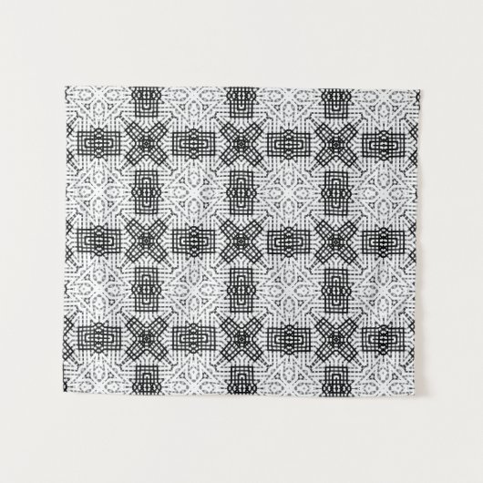 Wit en zwart opengewerkte geometrische patroon Ann Wandkleed (Voorkant (horizontaal))