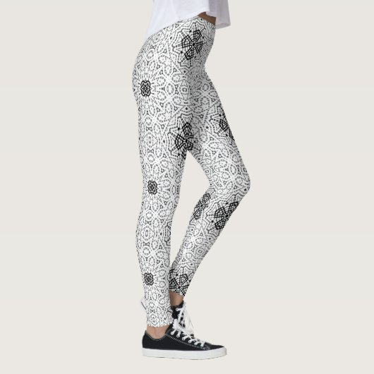 Wit en zwart opengewerkte geometrische patroon Els Leggings (Rechts)
