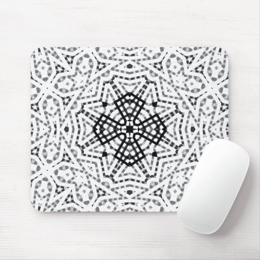 Wit en zwart opengewerkte geometrische patroon Els Muismat (Met muis)