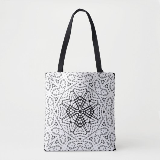 Wit en zwart opengewerkte geometrische patroon Els Tote Bag (Voorkant)