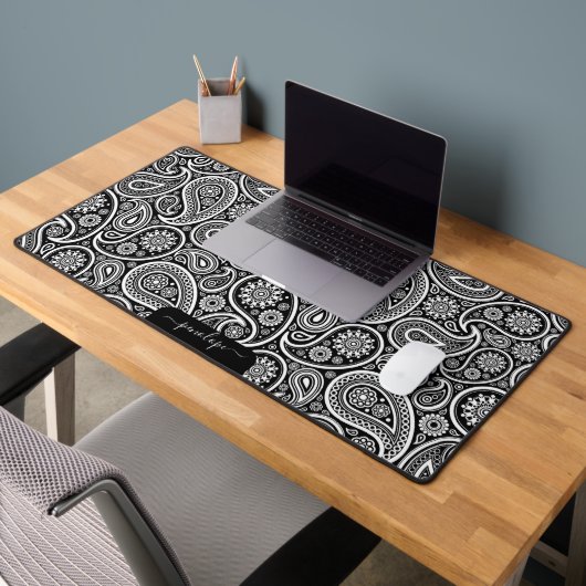 Wit en zwart paisley patroon aangepaste monogram bureaumat (Kantoor 2)