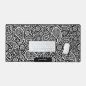 Wit en zwart paisley patroon aangepaste monogram bureaumat (Keyboard & Muis)