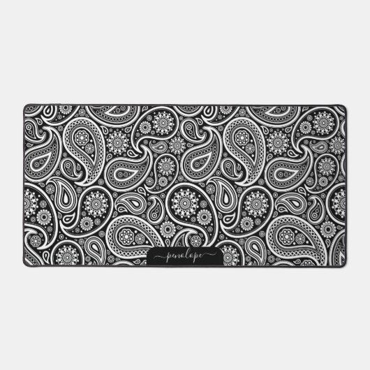 Wit en zwart paisley patroon aangepaste monogram bureaumat (Voorkant)