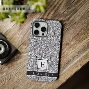  wit en zwart paisley patroon iPhone 15 pro max case