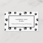 Wit en Zwart Paw Prints Professionele Pet Salon Visitekaartje (Voorkant)