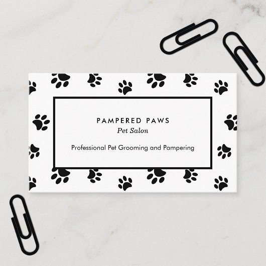 Wit en Zwart Paw Prints Professionele Pet Salon Visitekaartje