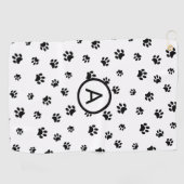 Wit en zwart pootafdruk monogram golfhanddoek (Horizontaal)