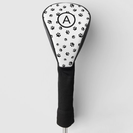 Wit en zwart pootafdruk monogram golfheadcover (Voorkant)