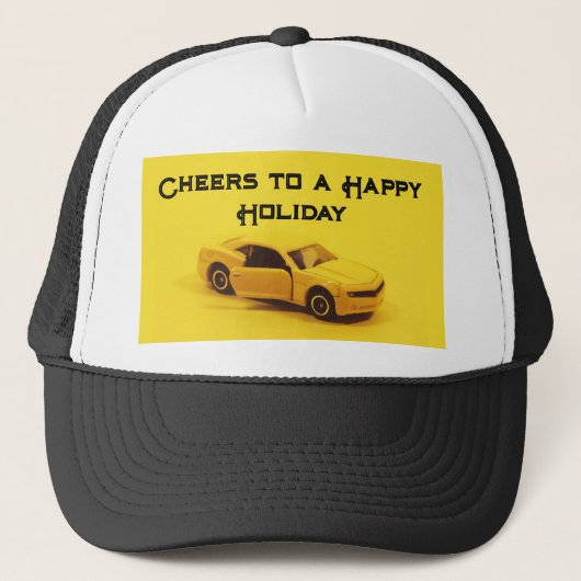 Wit en zwart Proost op een Happy Holiday tekst Trucker Pet (Voorkant)