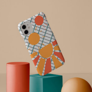wit en zwart raster Retro red oranje Sunset on blu Case-Mate iPhone Case