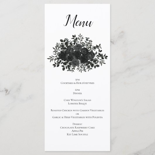Wit en zwart Roos Gothic Wedding Menu (Voorkant)