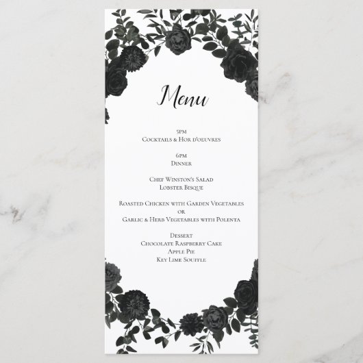 Wit en zwart Roos Gothic Wedding Menu (Voorkant)