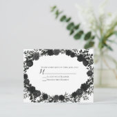 Wit en zwart Roos Gotische bruiloft antwoord Kaart (Staand voorkant)