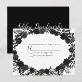 Wit en zwart Roos Gotische bruiloft antwoord Kaart (Voorkant / Achterkant)