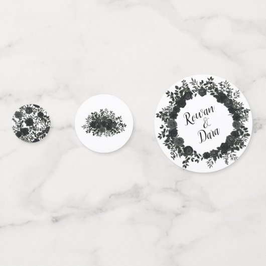 Wit en zwart Roos Gotische bruiloft Confetti (Achterkanten)