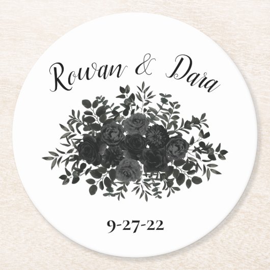 Wit en Zwart Roos Gotische Bruiloft Onderzetters (Voorkant)