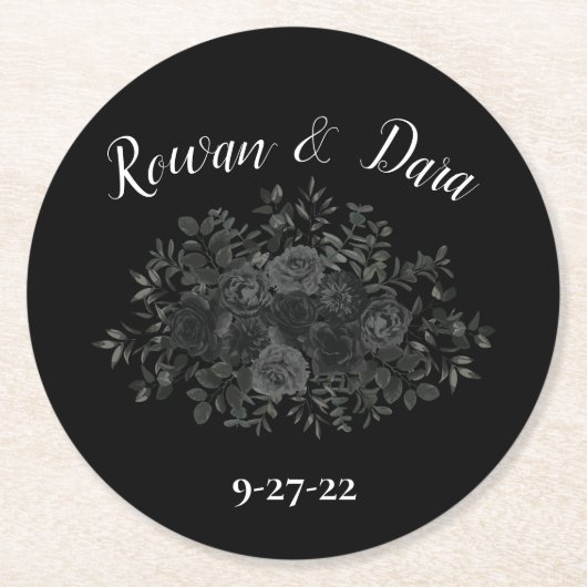 Wit en Zwart Roos Gotische Bruiloft Onderzetters (Voorkant)