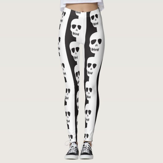 Wit en zwart Schedels patroon Leggings (Voorkant)
