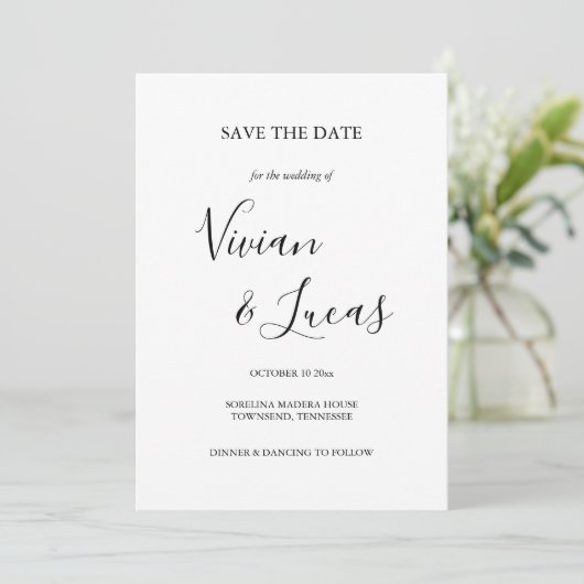Wit en Zwart Script Bruiloft Sla de datum op Save The Date (Staand voorkant)