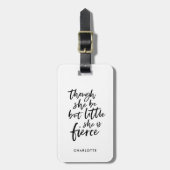 Wit en zwart script Little But Fierce Shakespeare Bagagelabel (Voorkant verticaal)