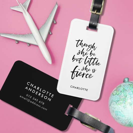 Wit en zwart script Little But Fierce Shakespeare Bagagelabel