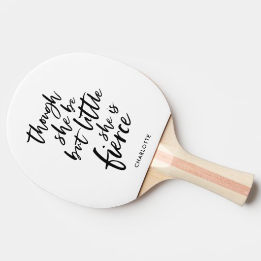 Wit en zwart script Little But Fierce Shakespeare Tafeltennisbatje (Zijkant)