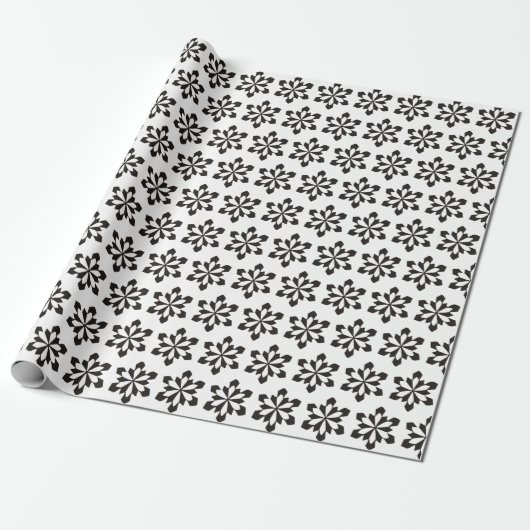 Wit en zwart sneeuwvlokpatroon cadeaupapier (Uitgerold)