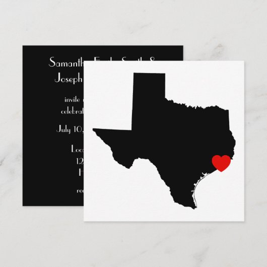 Wit en zwart Texas rood hart trouwfeest Kaart (Voorkant / Achterkant)