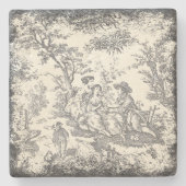  wit en zwart Toile de Jouy paar Stenen Onderzetter (Voorkant)