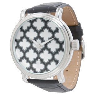 Wit en Zwart Traliewerk, Rooster, Vierpas Horloge