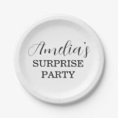 Wit en Zwart Verrassingsfeestuitnodiging Papieren Bordje (Voorkant)