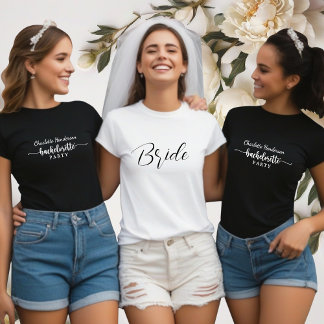 Wit en zwart vrijgezellenfeest bruid t-shirt