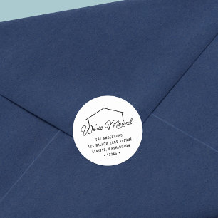 Wit en zwart We hebben verhuisd huis retour adres Ronde Sticker