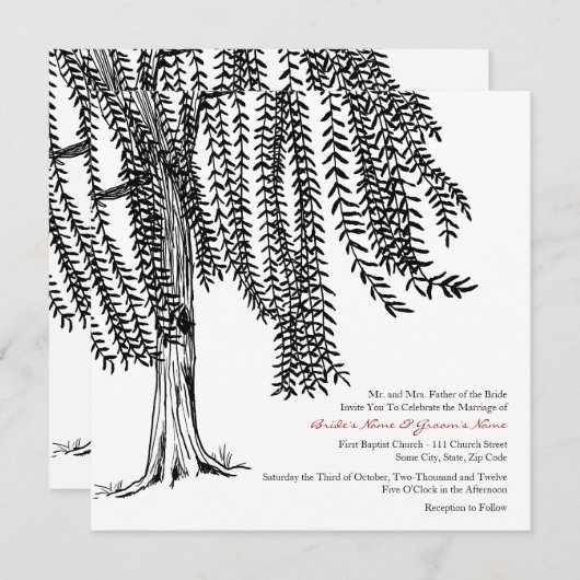 Wit en zwart Willow Tree Weddenschap Kaart (Voorkant / Achterkant)