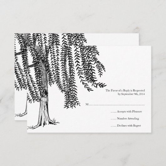 Wit en zwart Willow Tree Wedding RSVP (Voorkant / Achterkant)