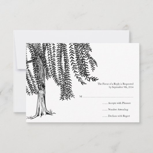 Wit en zwart Willow Tree Wedding RSVP Kaartje (Voorkant)