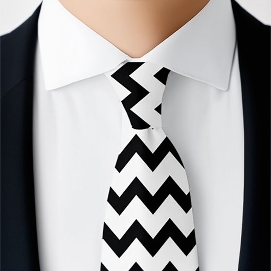 Wit en Zwart Zig Zag Gestreept Stropdas