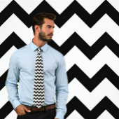 Wit en Zwart Zig Zag Gestreept Stropdas