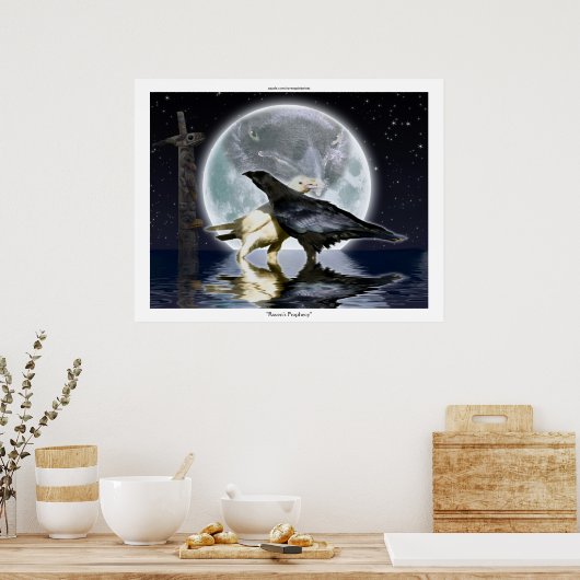 WIT- EN ZWARTE RAVENS, TOTEM- EN MOON-Poster Poster (Keuken)
