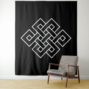 Wit Endloos Knooppunt Symbool op Zwart Wandkleed