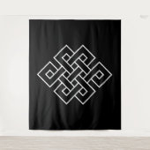 Wit Endloos Knooppunt Symbool op Zwart Wandkleed (Voorkant)