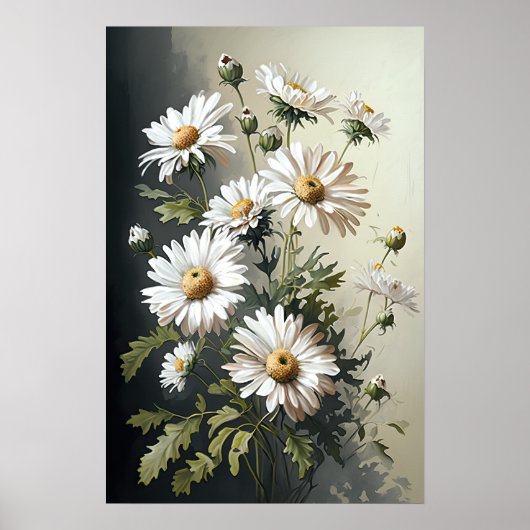 Wit Engels Daisy Flower Art Print Poster (Voorkant)
