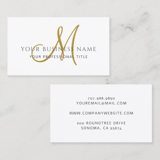 Wit enkelvoudig monogram visitekaartje (Voorkant / Achterkant)