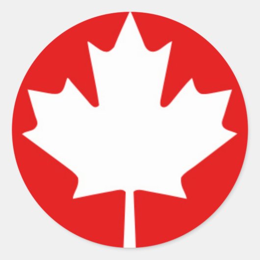 Wit esdoornblad op rode achtergrond ronde sticker (Voorkant)