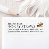 Wit etiket van zuiver rauwe honingrietjes met bije (Insitu)