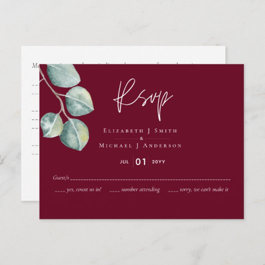 Wit EUCALYPTUS-huwelijk met een lage begroting Briefkaart (Voorkant / Achterkant)