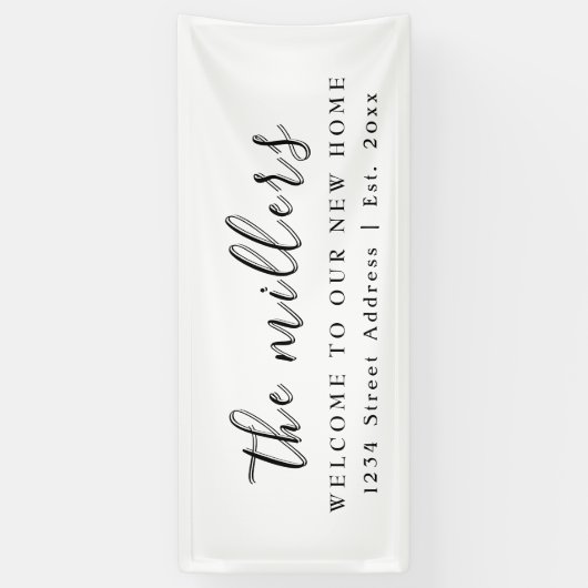 Wit familienaam Welkom | Houseopwarming Spandoek (Verticaal)
