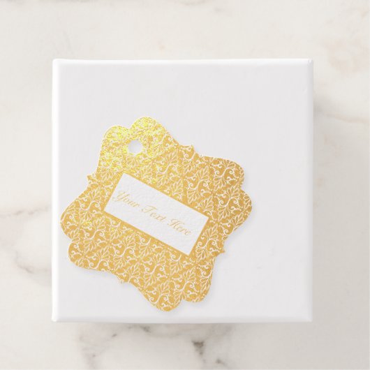 Wit Fancy scrollpatroon op glanzend goud Bedankjes Labels (Met doos)