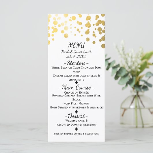 Wit & Faux Gold Confetti Elegant Menu Kaart (Staand voorkant)